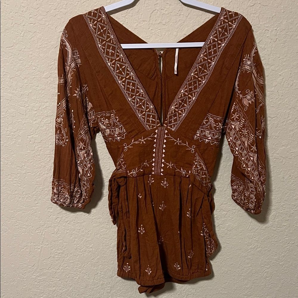 Free People Bohemian Brown Embroidered Women's Romper xs - Picture 3 of 7